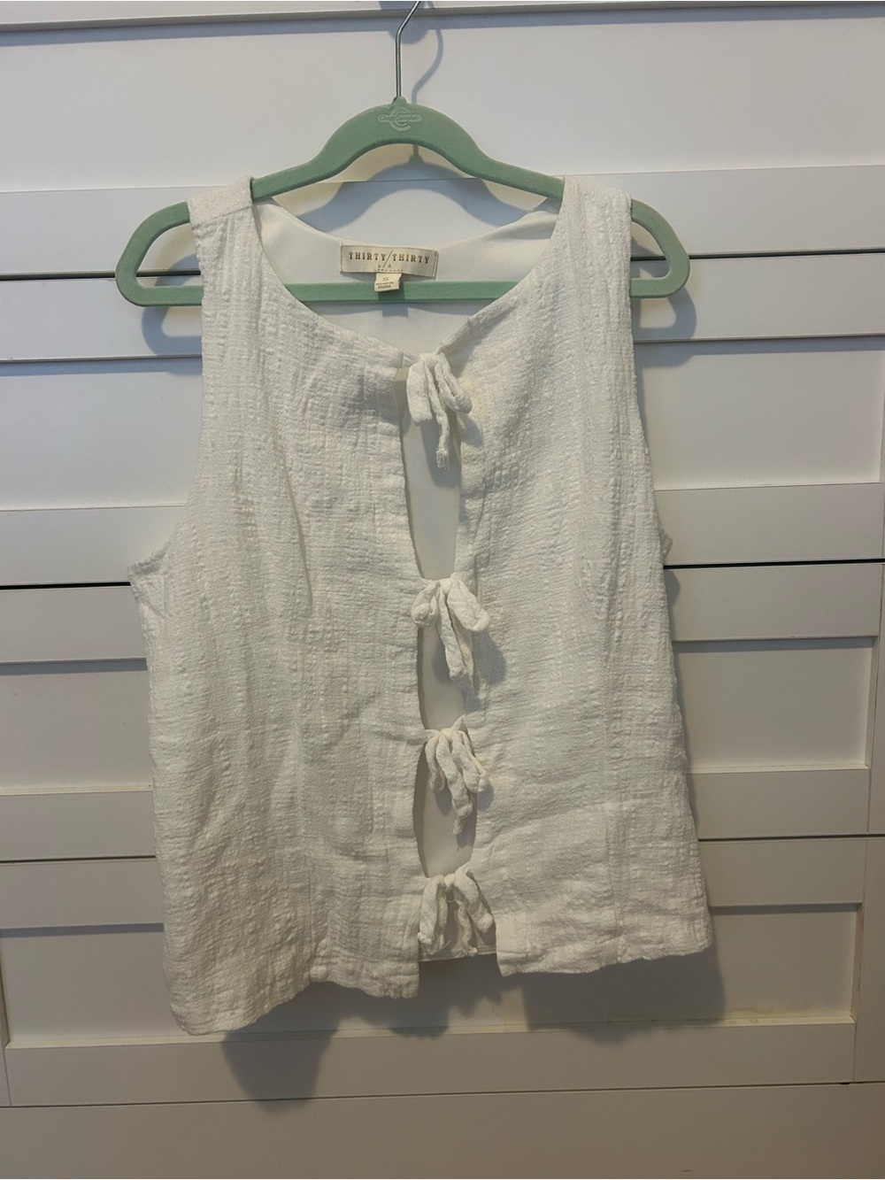 Textured White Tie-Front Sleeveless Top